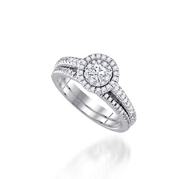 Clustered Diamond Princess Cut Center Bridal Ring 0.79 Carat Total Weight