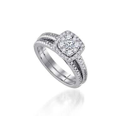 Diamond Cushion Illusion Wedding Set Ring 0.79 Carat Total Weight