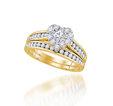 Heart Shape Cluster Diamond Bridal Set Ring 1.0 Carat Total Weight
