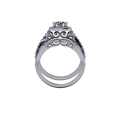 Classic Halo Style Diamond Engagement Set Ring 1.55 Carat Total Weight