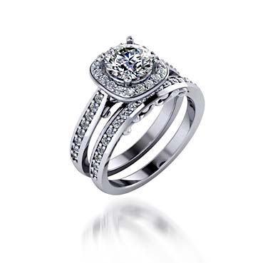 Classic Halo Style Diamond Engagement Set Ring 1.55 Carat Total Weight