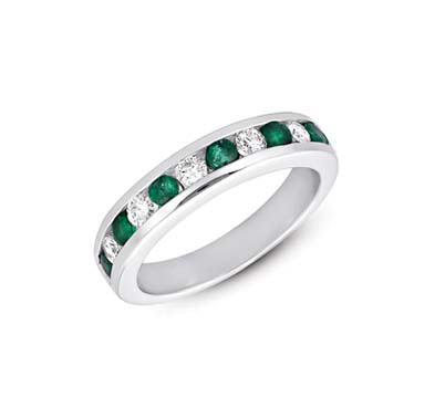 Emerald and Diamond Band 3/4 Carat Total Weight