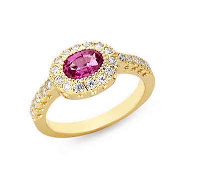 Genuine Pink Sapphire & Diamond Ring 1.5 Carat Total Weight