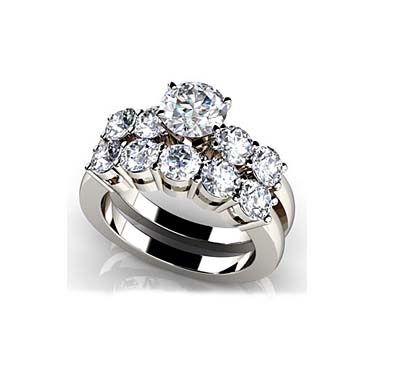 Four Prong Five Across Bridal Set Ring 2.39 Carat Total Weight