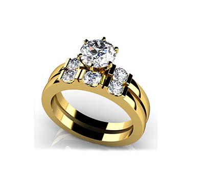 Deco Bridal Set Ring 0.85 Carat Total Weight