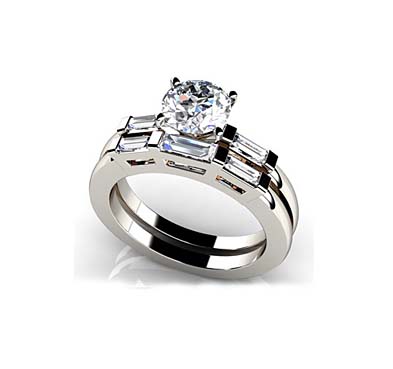 Triple Baguette Bridal Set Ring 1.25 Carat Total Weight