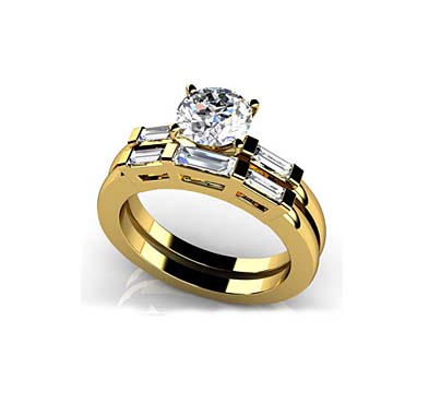 Triple Baguette Bridal Set Ring 1.25 Carat Total Weight