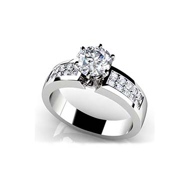 Channel Set 6 Prong Center Stone Engagement Ring 0.94 Carat Total Weight