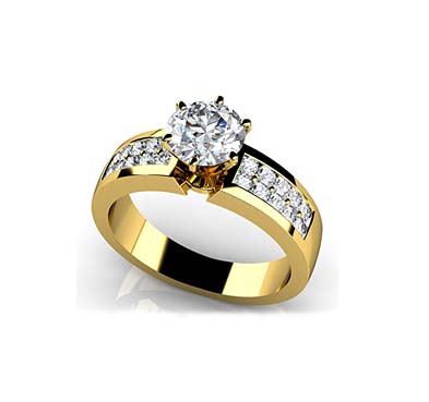 Channel Set 6 Prong Center Stone Engagement Ring 0.94 Carat Total Weight