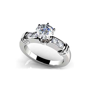 Channel Diamond Flanked Engagement Ring 0.66 Carat Total Weight