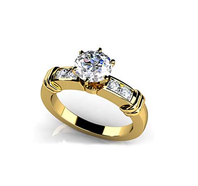 Channel Diamond Flanked Engagement Ring 0.66 Carat Total Weight