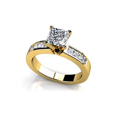 Channel Set Princess Cut Diamond Engagement Ring 1.0 Carat Total Weight