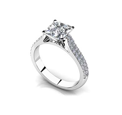 Splendid Romance Princess Cut Diamond Engagement Ring .90 Carat Total Weight