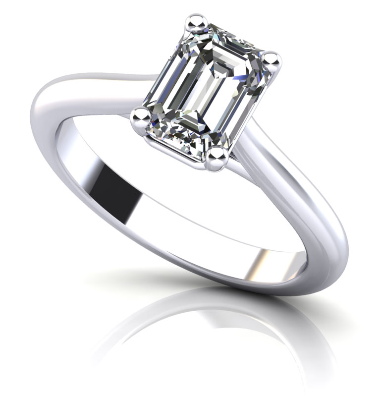 Emerald Cut Diamond Solitaire Engagement Ring 3/4 Carat Total Weight