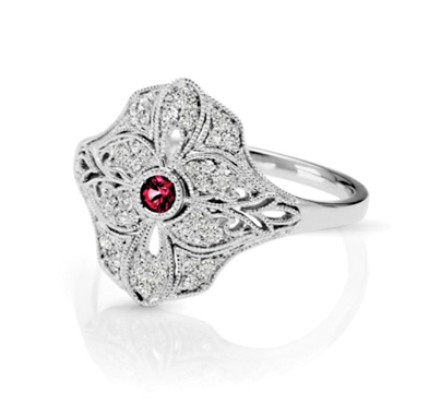 Vintage Ruby & Diamond Flower Ring 1/4 Carat Total Weight