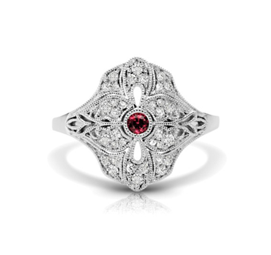 Vintage Ruby & Diamond Flower Ring 1/4 Carat Total Weight