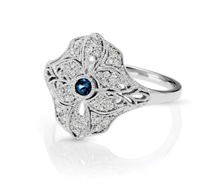 Vintage Blue Sapphire & Diamond Flower Ring 1/4 Carat Total Weight