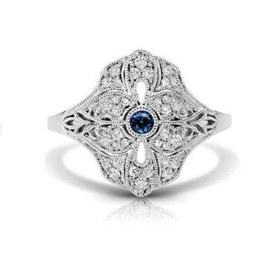 Vintage Blue Sapphire & Diamond Flower Ring 1/4 Carat Total Weight