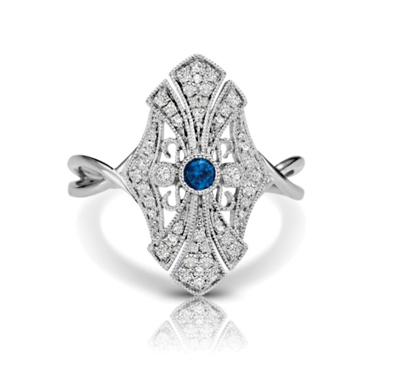 Blue Sapphire Cathedral Vintage Inspired Ring 1/4 Carat Total Weight