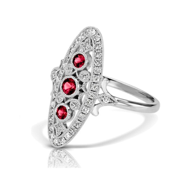 3 Stone Ruby Vintage Ring 5/8 Carat Total Weight
