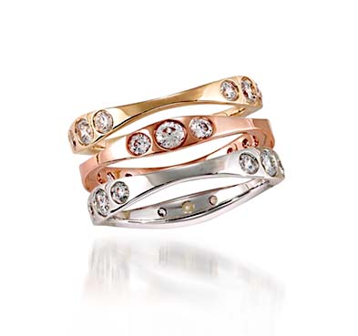 Tri-Color Stackable Wedding,Anniversary Ring 1.8 Carat Total Weight