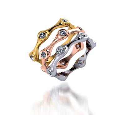 Bezel Set Tri-Color Diamond Stackable Ring .90 Carat Total Weight