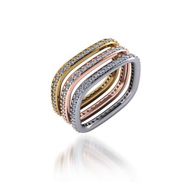 Stackable Tri Color Diamond Wedding/Anniversary Ring 1.38 Carat Total Weight