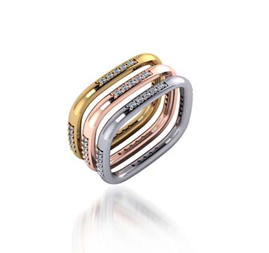 Tricolor Stackable Wedding/Anniversary Ring 5/8 Carat Total Weight