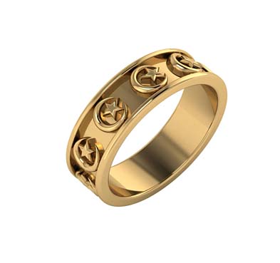 14K Gold Crescent Moon and Star Eternity Band