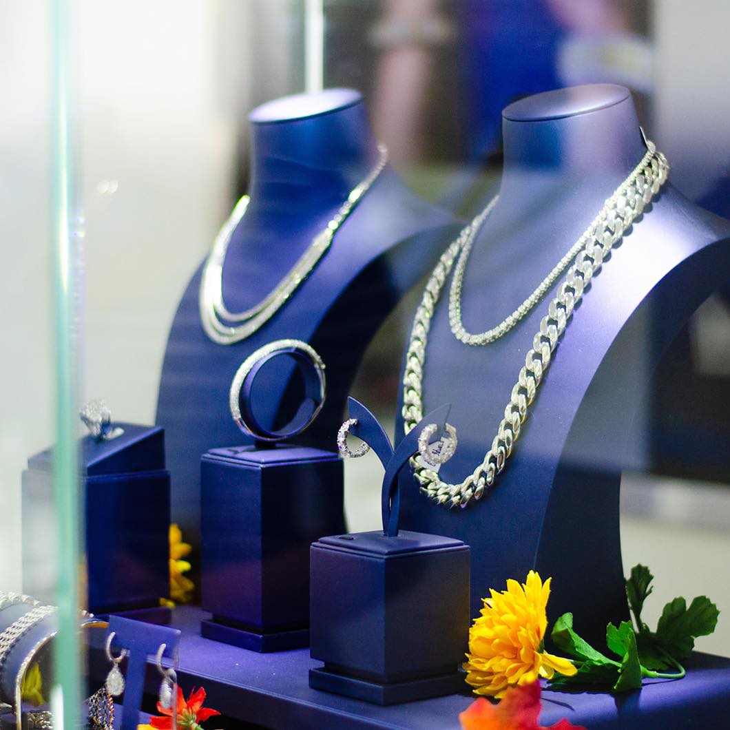 Diamond chains and necklaces on display at USA Jewels