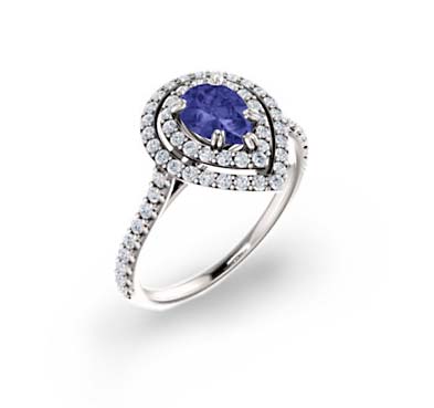 Double Halo Pear Shape Tanzanite Diamond Ring 1.35 Carat Total Weight