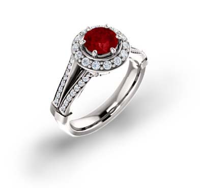 Ruby and Diamond Halo Ring 1.57 Carat Total Weight