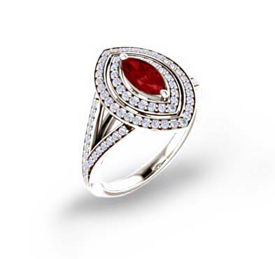 Double Halo Split Shank Halo Ruby and Diamond Ring 1.18 Carat Total Weight