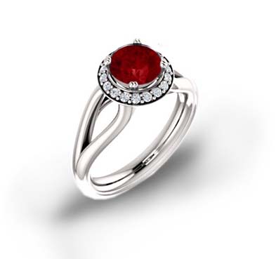 Bowed Split Shank Halo Ruby and Diamond Ring 1.25 Carat Total Weight