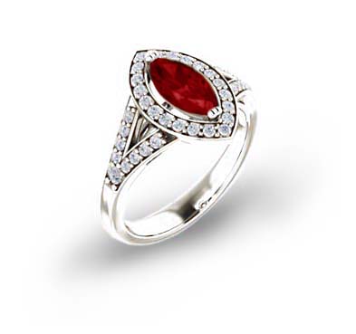 Marquise Split Shank Ruby and Diamond Halo Ring 1.0 Carat Total Weight