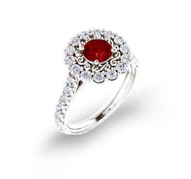Floral Filigree Halo Ruby and Diamond Ring 2.04 Carat Total Weight