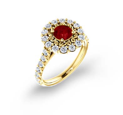 Floral Filigree Halo Ruby and Diamond Ring 2.04 Carat Total Weight