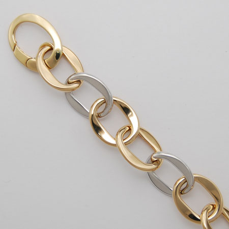 8.5-Inch 18K Yellow Gold / White Gold Flat Links Bracelet 13.7mm