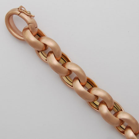 8-Inch 18K Rose Gold Hollow Cable Bracelet 13.1mm, Matte Finish