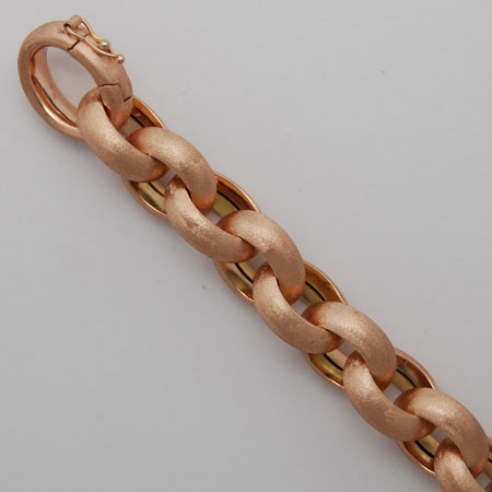 8-Inch 18K Rose Gold Hollow Cable Bracelet 13.1mm, Satin Finish