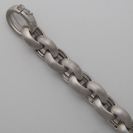 8-Inch 18K White Gold Hollow Cable Bracelet 13.1mm, Matte Finish