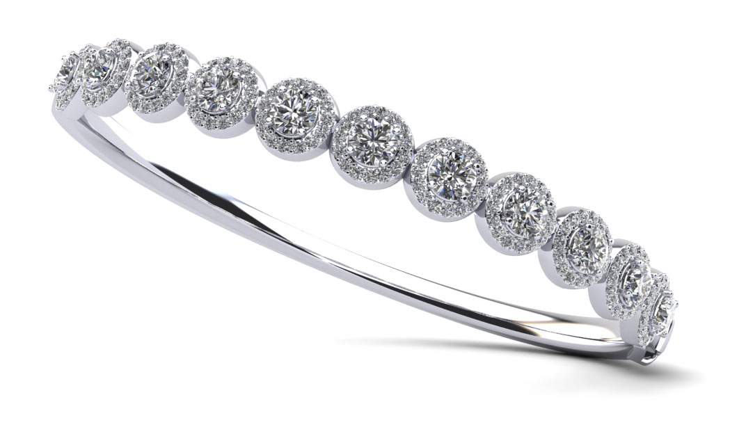 Divinely Dazzling Halo Bangle Bracelet 2.56 Carat Total Weight