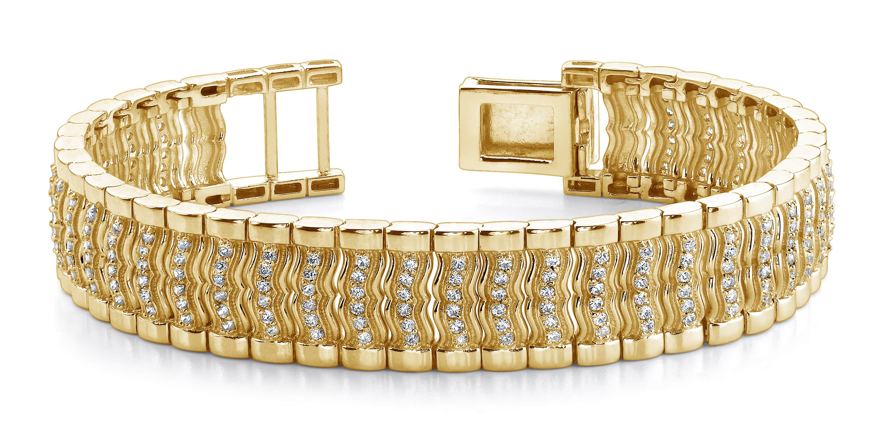 Mens Wavy Diamond Link Mens Bracelet 3.02 Carat Total Weight