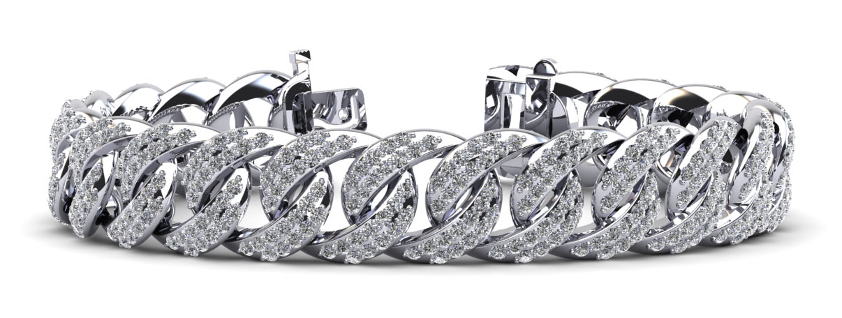 7-Inch Two Rows Cuban Link Diamond Bracelet 5.92 Carat Total Weight