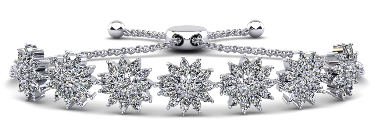 Marquise Diamond Flower Bracelet with Adjustable Chain 9.2 Carat Total Weight