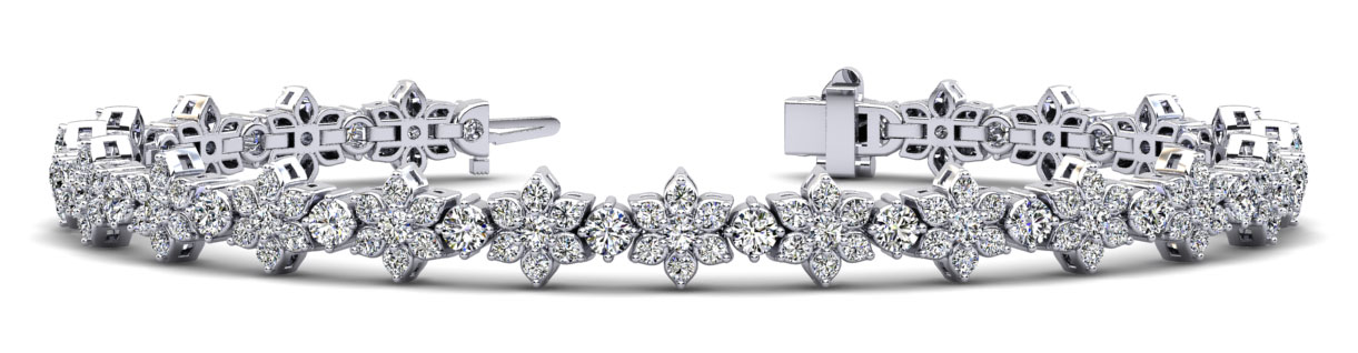 7-Inch Flower Link Bracelet with Round Diamonds Center Accents 2.27 Carat Total Weight