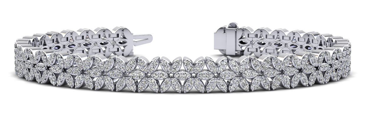7-Inch Marquise Inspired Diamond Bracelet with Round Diamonds 3.04 Carat Total Weight