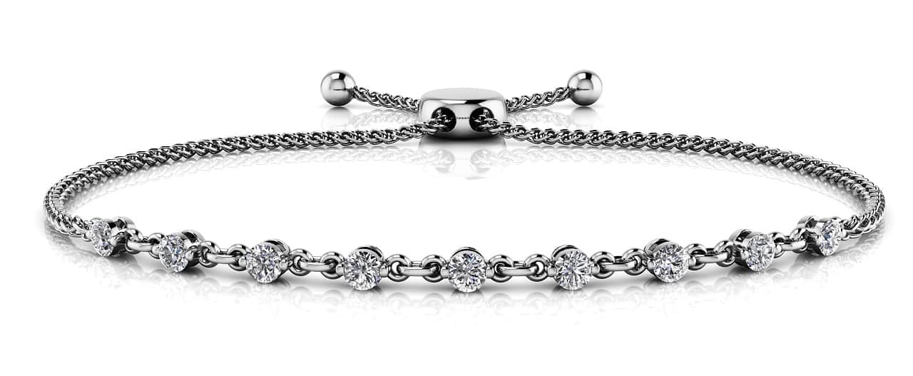 Adjustable Diamond And Chain Link Slider Bracelet 0.54 Carat Total Weight