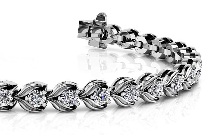 Diamond Flower Link Tennis Bracelet 2.62 Carat Total Weight