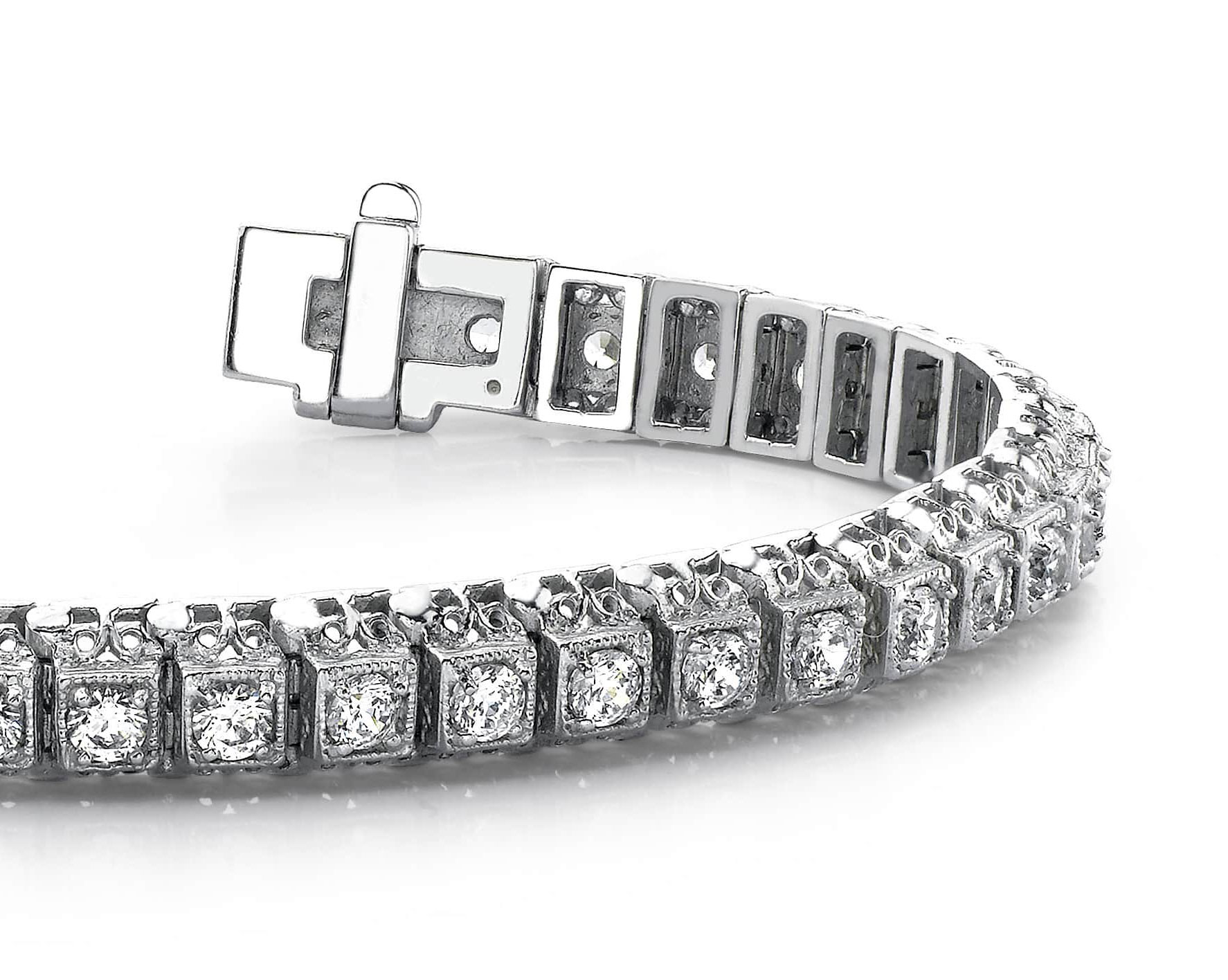 Millgrain Square Link Diamond Bracelet 1.3 Carat Total Weight